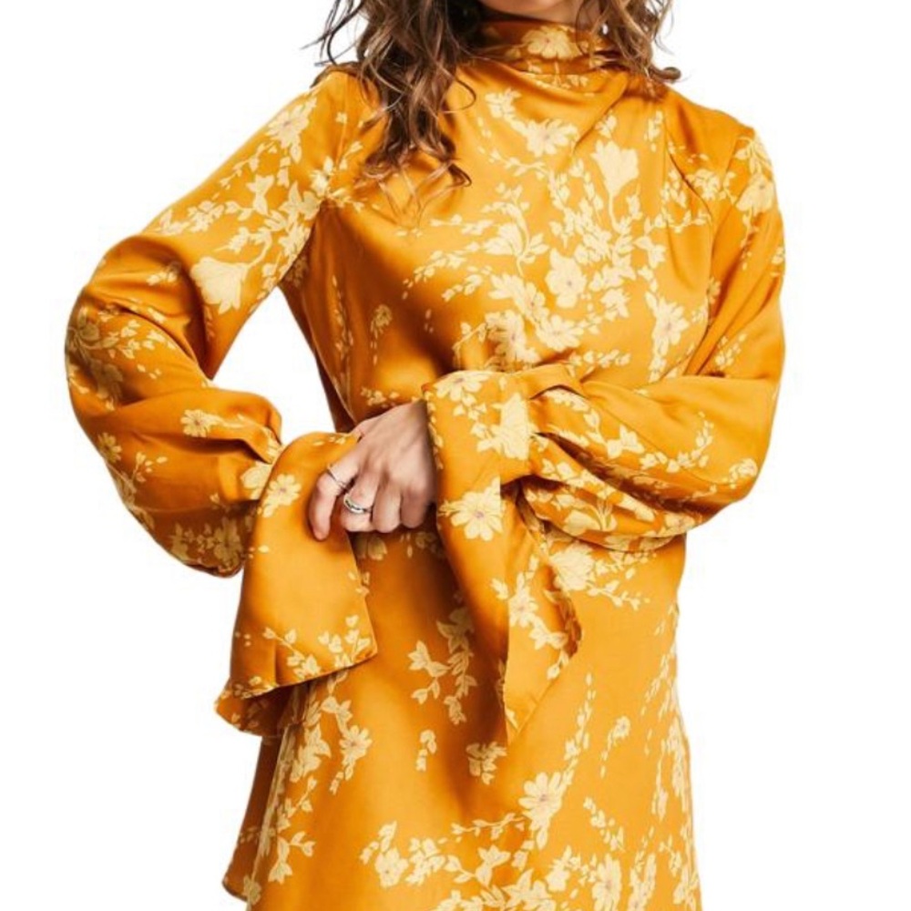Free People Mustard Floral Long Sleeve Dress